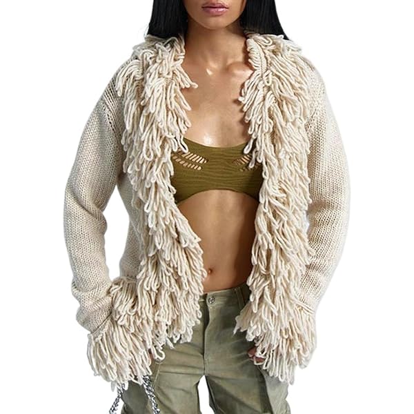 RIU Rちゃん★ Glitter fringe knit cardigan CORIRESHA Women's Trendy Y2K Fringe Trim Cardigan Sweater